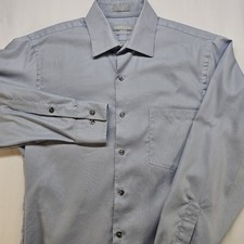 Van Heusen Men  s 14.5 32/33 Fitted Dress Shirt Blue Piqu  Texture Wrinkle Free