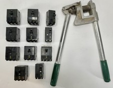 Greenlee Manual Stud Punch w/ Square D 15,20,30,40,50 Amp Circuit Breakers LOT