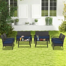 8 Pieces Outdoor Patio PE Wicker Sofa w/Tempered Glass Coffee Table