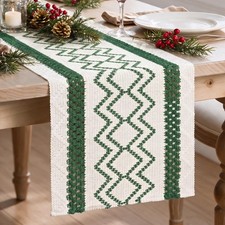 Artoid Mode Forest Green Stripe Diamond Woven Table Runner 12x36 Inch