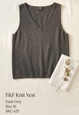 F&F Dark Grey V-Neck Sleeveless Jumper Size 16 Knit Vest Tank Top SKU 425