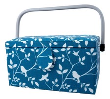 Sewing box craft box blue with removable tray and inner pocket and pin cushion