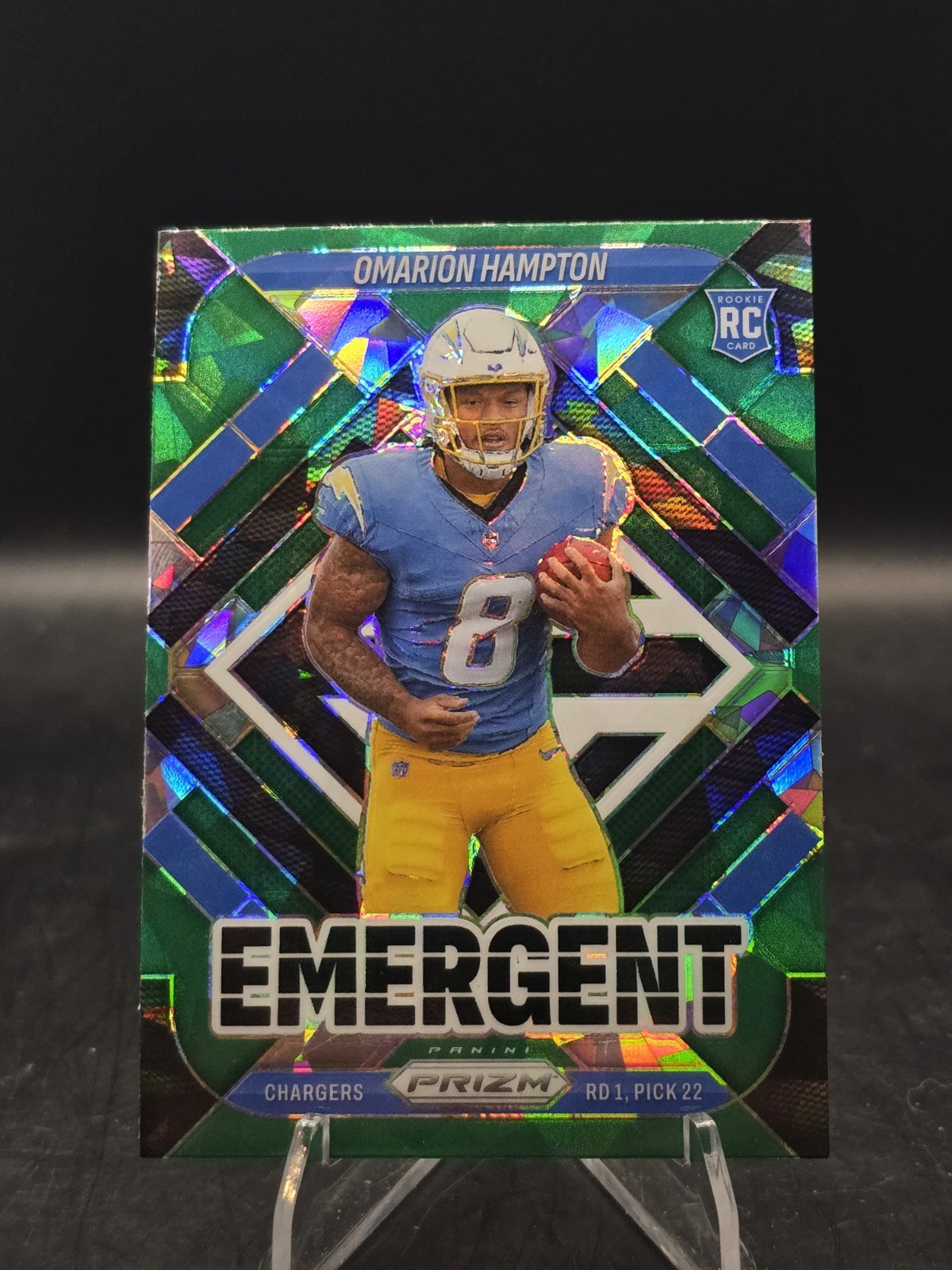 2025 Panini Prizm Omarion Hampton Emergent Green Ice Prizm #15 (RC) Chargers