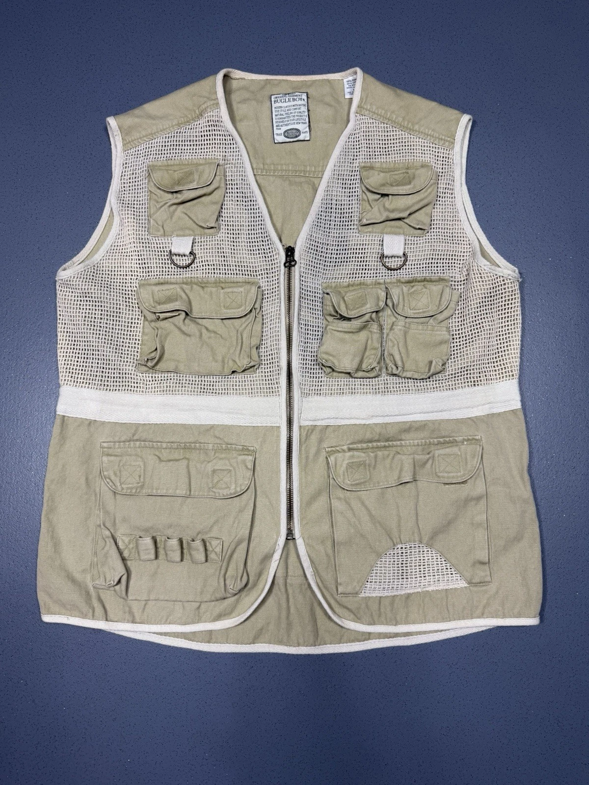 Vtg Bugle Boy Mens Tactical Safari Fishing Vest Multi Pockets Size Large