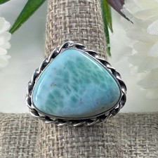 Boho Southwest Chubby Larimar Ring Size 8 1/2 8.5 Sterling Silver 925 Overlay