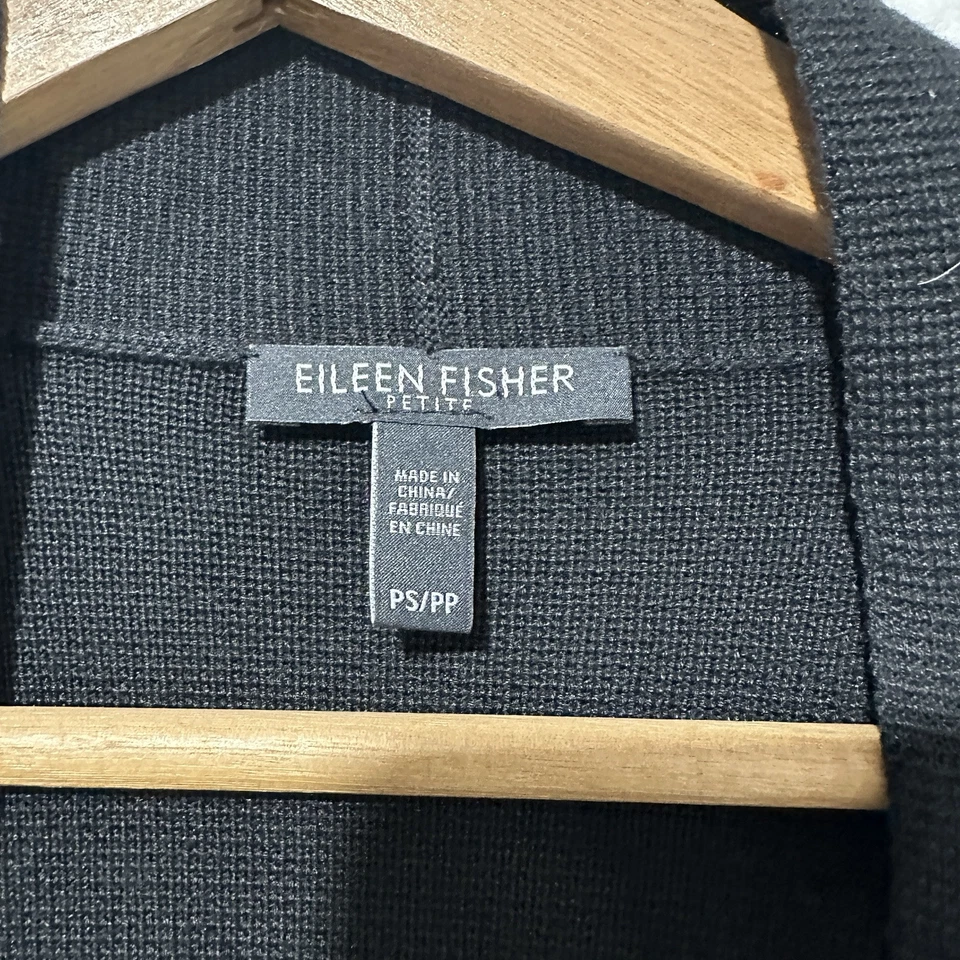 Cárdigan para mujer Eileen Fisher negro mezcla de seda manga acanalada talla PS/PP Foto 2 de 4