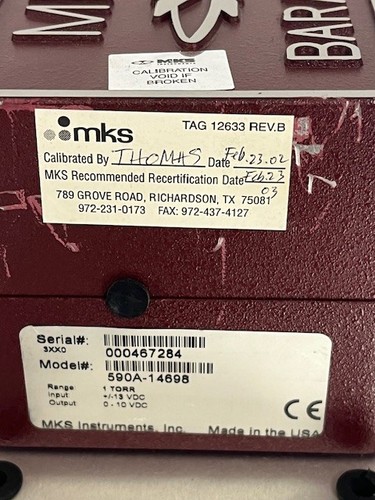 MKS Instruments Baratron MODEL 590A-14698, 1 TORR, 1/4" VCR - Picture 2 of 4