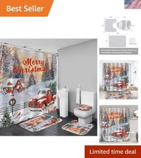 Stylish 4-Piece Christmas Shower Curtain Set with Comfort Mats Hooks