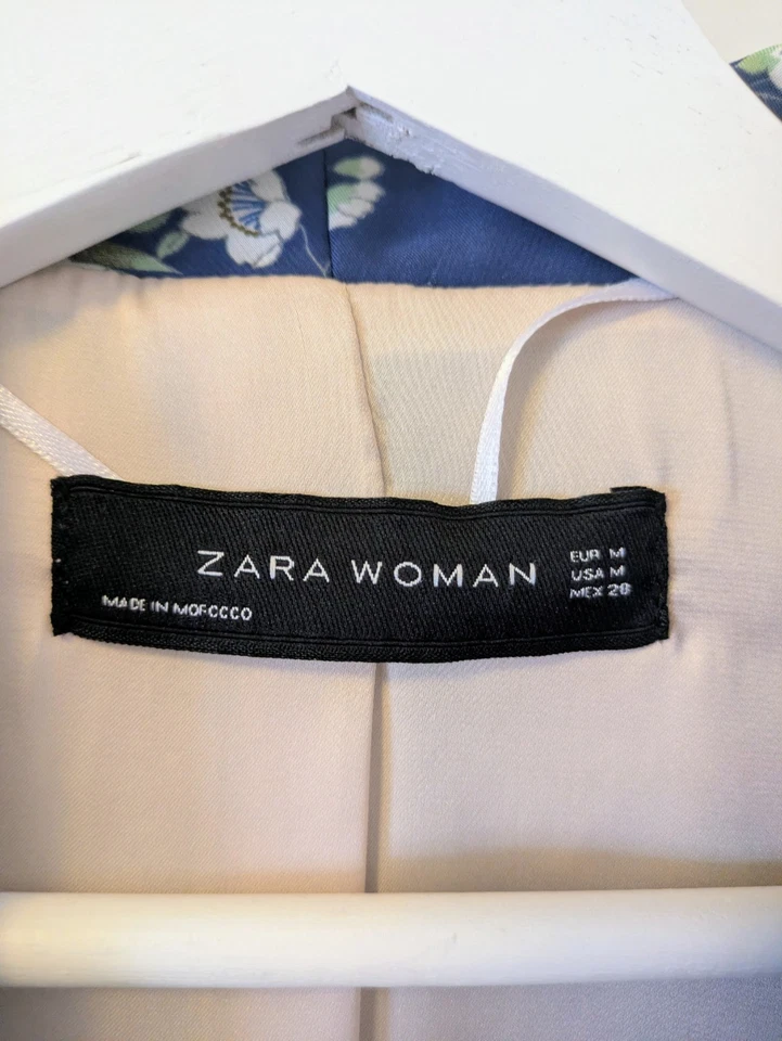 ZARA WOMAN Blue Floral Satin Blazer Jacket, Size M / 10-12 - Image 3 of 3