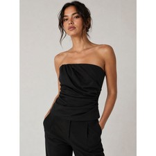 Zara Black Strapless Corset Top Side Zip Minimalist Chic Size M