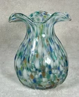 Murano-Style Hand Blown Art Glass Vase Multi Ruffle-Top Confetti Speckled