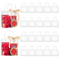 30 Pack Clear Plastic Gift Bags with Handles, Party Favor Bags with Ribbons a...