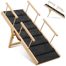 Folding Wooden Dog Ramp for High Bed Adjustable Pet Ramp Non-Slip Stair