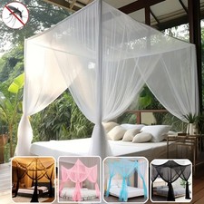 4 Openings Mesh Bed Curtains Canopy 4 Corner Post Mosquito Net Full/Queen/King