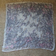 Purple Floral Scarf 27x28 Cottage Core Dainty Sheer Flower Garden
