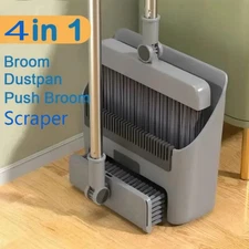 4in1 Broom and Dustpan Set Lightweight Upright Lobby Broom and Dust Pan Combo-=/