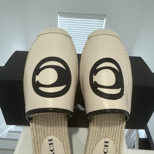 Coach Channing Espadrille-Pantoletten Größe 6,5 kreidefarben hautfarben Leder Slipper Sandalen - Bild 6 von 8