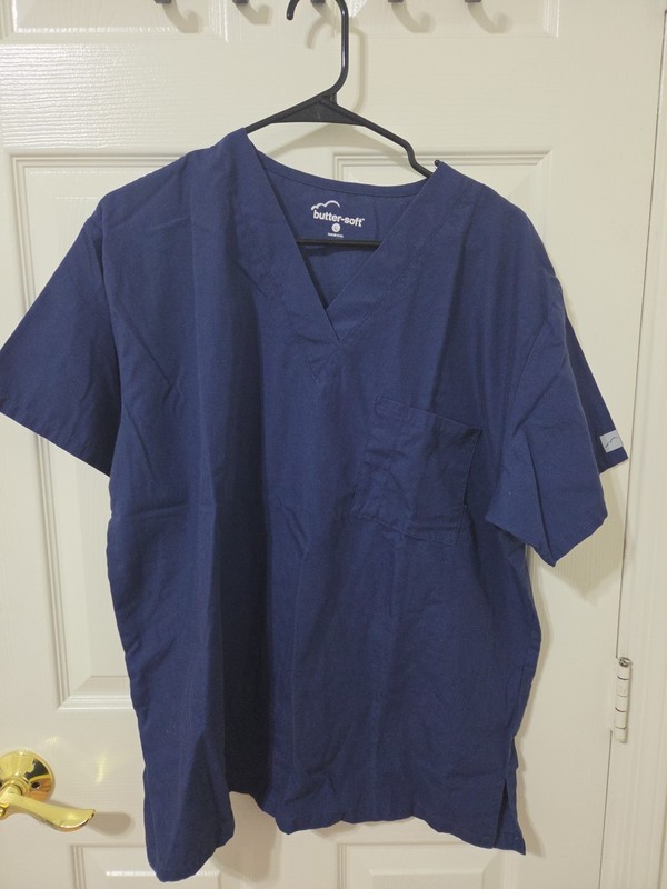 Butter Soft Women's Large Navy Blue Scrub Top Shirt Pullover V Neck One Pocket