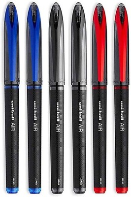 Uni-Ball AIR Micro - 0.5mm Fine Rollerball - Pack of 6 Pens - 2 Black 2 Blue ...