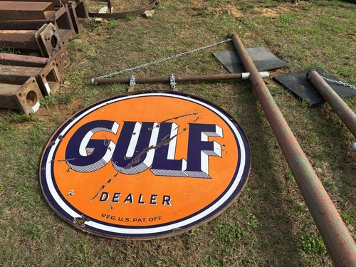 Gulf Dealer Gas & Oil Advertising Sign Orange Blue White with Mounting ...