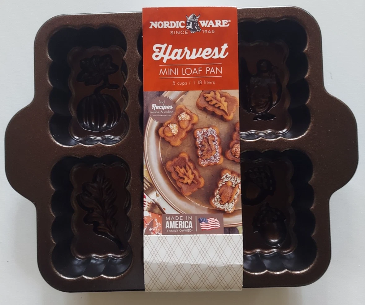 Nordic Ware Harvest Mini Loaf Pan Fall Autumn Thanksgiving Squirrel Pumpkin NEW