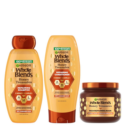 Garnier Whole Blends Honey Treasures Repairing Shampoo, Conditioner + Hair Mask 