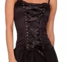 Spirit Halloween Women's Black Front Lace-up Satin Corset Costume Top Size Large