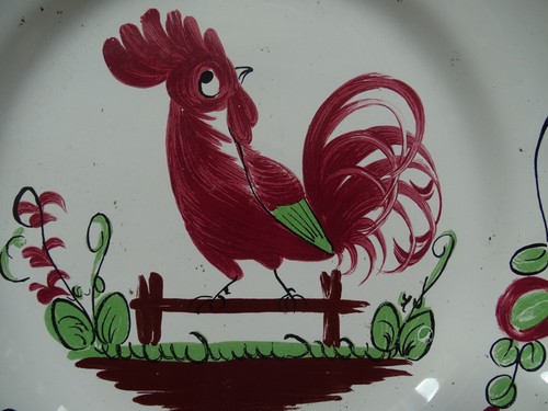 ASSIETTE 19 EME EN FAIENCE DE L'EST DECOR COQ SUR BARRIERE 23,5 cm - Picture 2 of 7