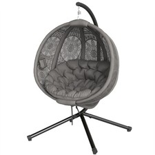 Outsunny Hanging Swing Chair w/ Metal Stand & Side Pocket, Charcoal Grey