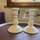 Vintage Fenton White Hobnail Milk Glass Candlestick Holders Set of 2 Glossy
