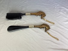 Antique Vintage Equestrian Horse Head Reins Shoe Horn Brush Set