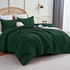 Dark Emerald Green Queen Comforter Set, 3 Pieces Solid Breathable Quilted Bed...