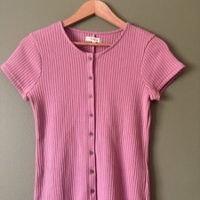 Madewell Ribbed Button-Front Short Sleeve Mini Dress Pink Sz S Style AO580