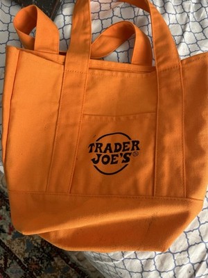 Trader Joe's Orange Canvas Foldable Reusable Shopping Bag Solid Plain Tote