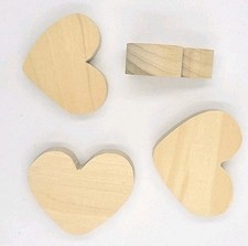 Lot of 4 - Unfinished Wood Hearts 2 Sizes 2 7/8-3 inches w x 2 1/2" x 7/8" thick