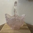 Vintage Fenton Opalescent Pink Glass Basket Lily of the Valley  USA sticker