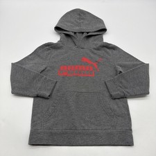 Puma Hoodie Sweater Youth Boys 5Y Gray Pockets Graphic Print Logo . 45407