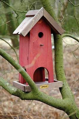 2-in-1 Vogelfutterhaus & Nistkasten Vogelfutterhaus Vogelhäuschen Kiefer Rot