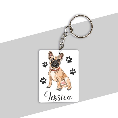 French Bulldog Fawn Cream Dog Personalised Name Keyring / Keychain Gift Idea - Picture 4 of 5