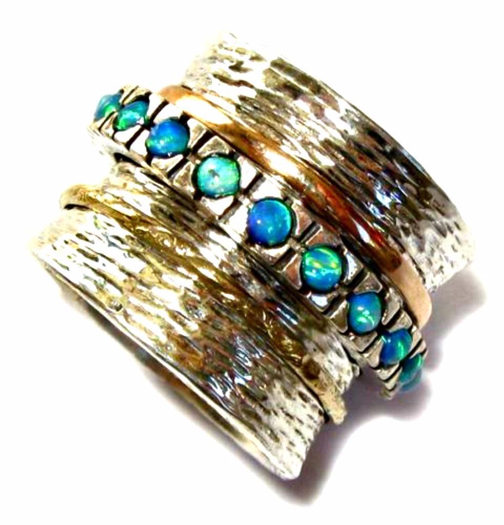 Spinner Ring for Woman Blue Opal Sterling Silver 'old 9 KT Meditation Ring