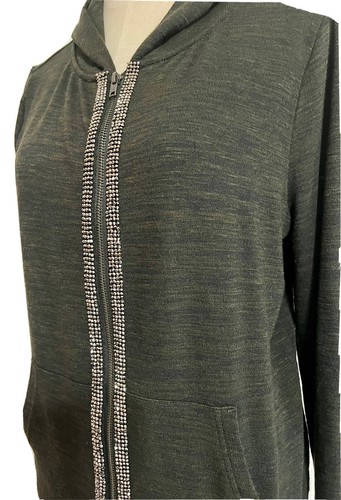 Juicy Couture L Felpa con Cappuccio e Zip Frontale Cardigan Giacca Dettaglio Strass Erica Scura - Foto 9 di 11