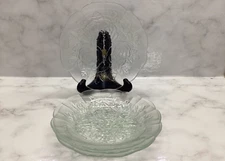 4 Pasari Indonesia Rose Embossed Frosted scalloped Edge Glass side Plate 9”