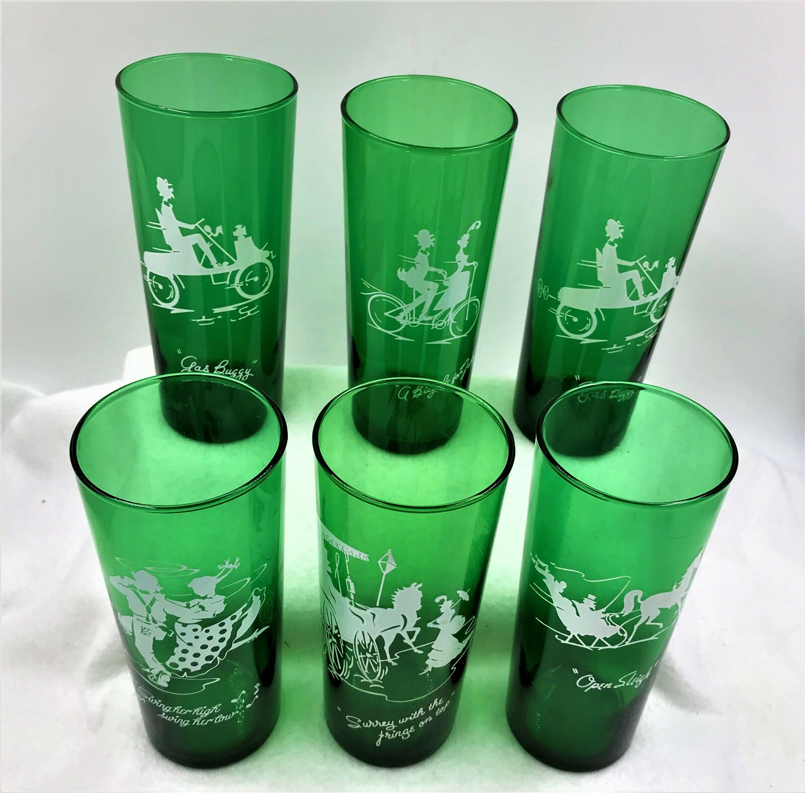 Vtg 6 Forest Green Anchor Hocking Iced Tea Gay