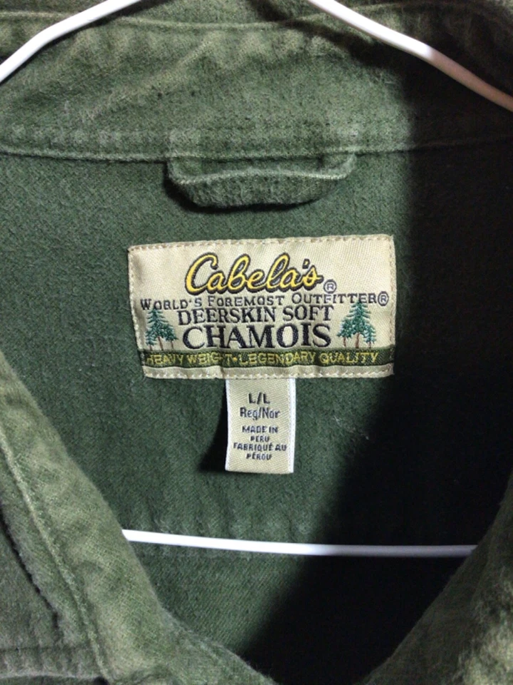 Gamuza suave de piel de ciervo Cabela’s verde manga larga algodón pesado B14 Foto 3 de 4