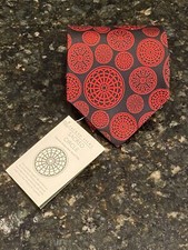 Sacred Silks Black Red Geometry Rose Window Tie NEW