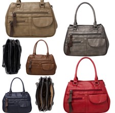 Zip Up Pockets Grab Handle Tote Handbag Women Crossbody Strap Shoulder Bag 975
