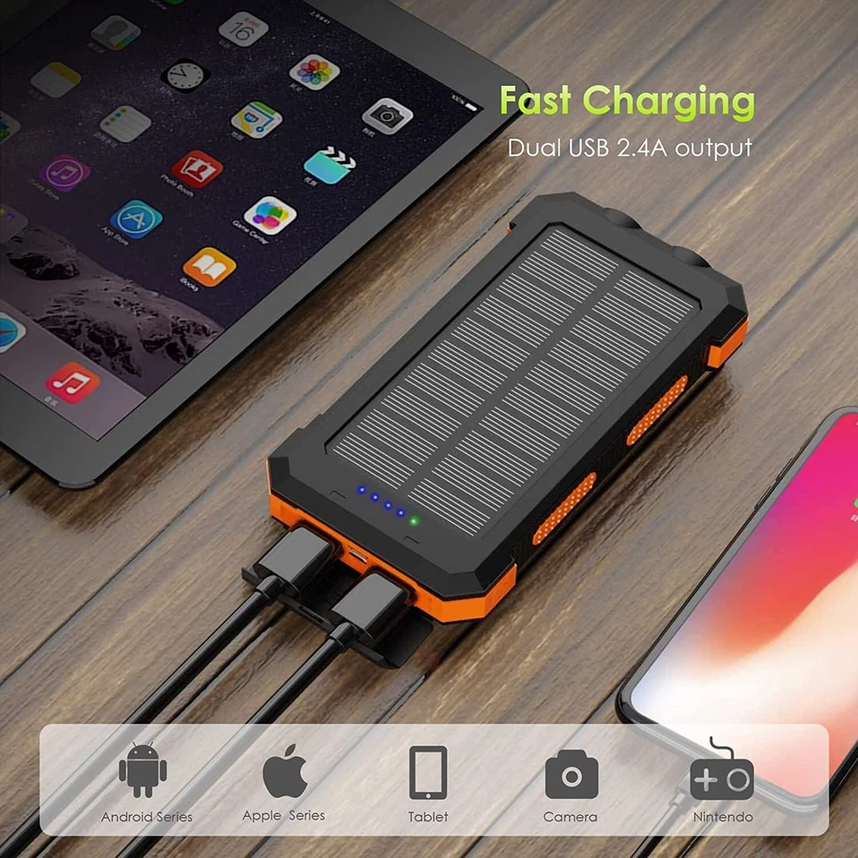 20000mAh Portable External Solar Power Bank Dual 2USB Battery Charger for Phone - Image 3 of 4