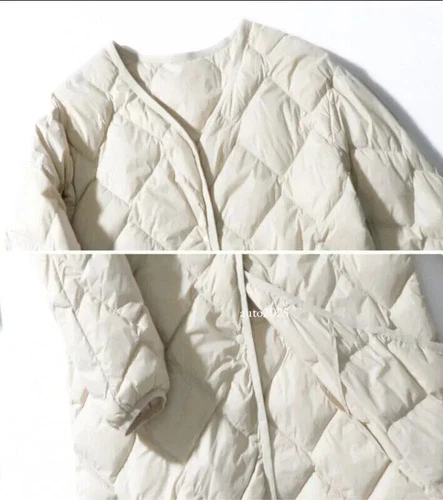 Damen Daunenjacke 90% Entendaunenmantel V-Ausschnitt lang Daunen Puffer Jacket - Bild 13 von 23