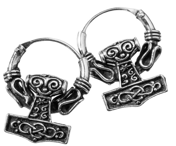 925 Silber Wikinger Ohrringe Creolen Hammerface Thorhammer MjöLnir Thorshammer-image