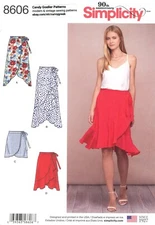 Simplicity 8606 Side-Tie Wrap Skirt in 4 Lengths w Ruffle Hem Sz 6-14 UNCUT